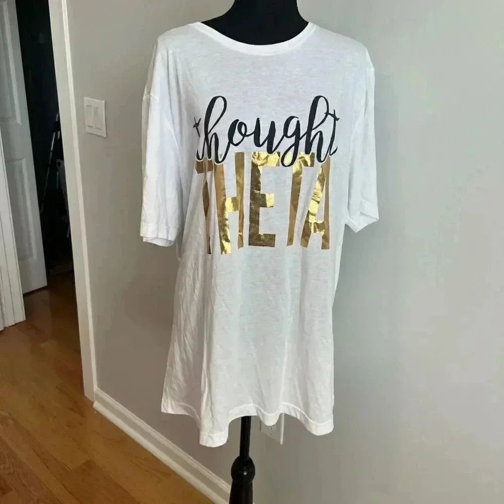 Black gold and white two XL canvas thought Theta T-shirt